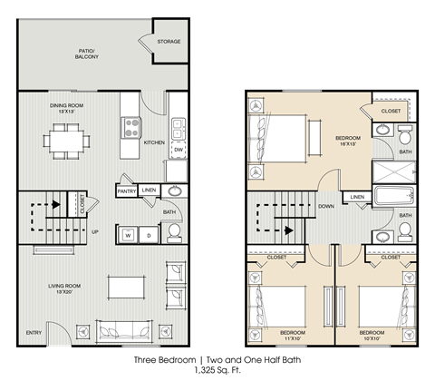 a floor plan of two bedrooms and one half of a bathroom